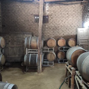 Barriles de vino en bodega tradicional de Olmué y tradición
