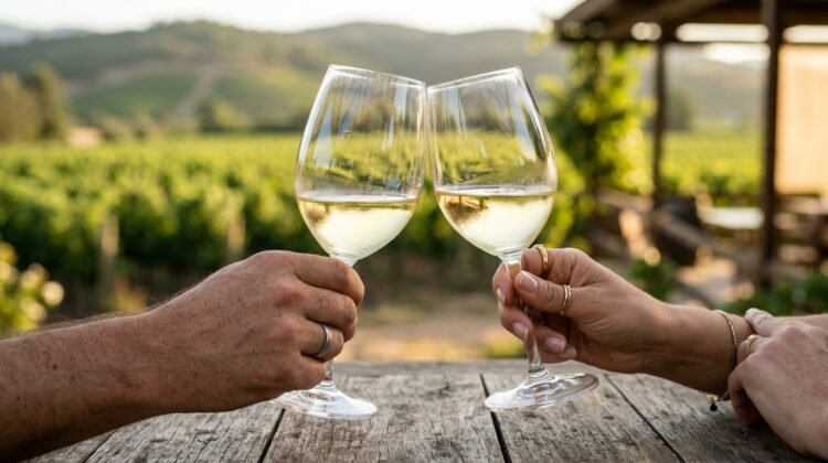 Copas de vino en cata orgánica durante tour en el Valle de Casablanca